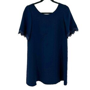 SEZANE *Flawed* Navy Blue Lace Trim V-Back Oversized Shift Mini Dress Size 2